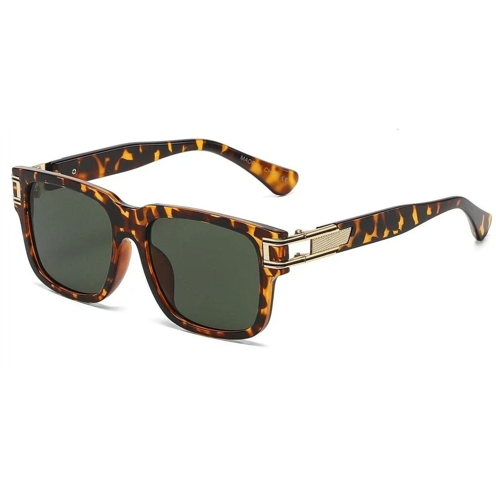 Retro Square Sunglasses Men Women Full Frame UV400 Leopard‎ Print Vintage Shades